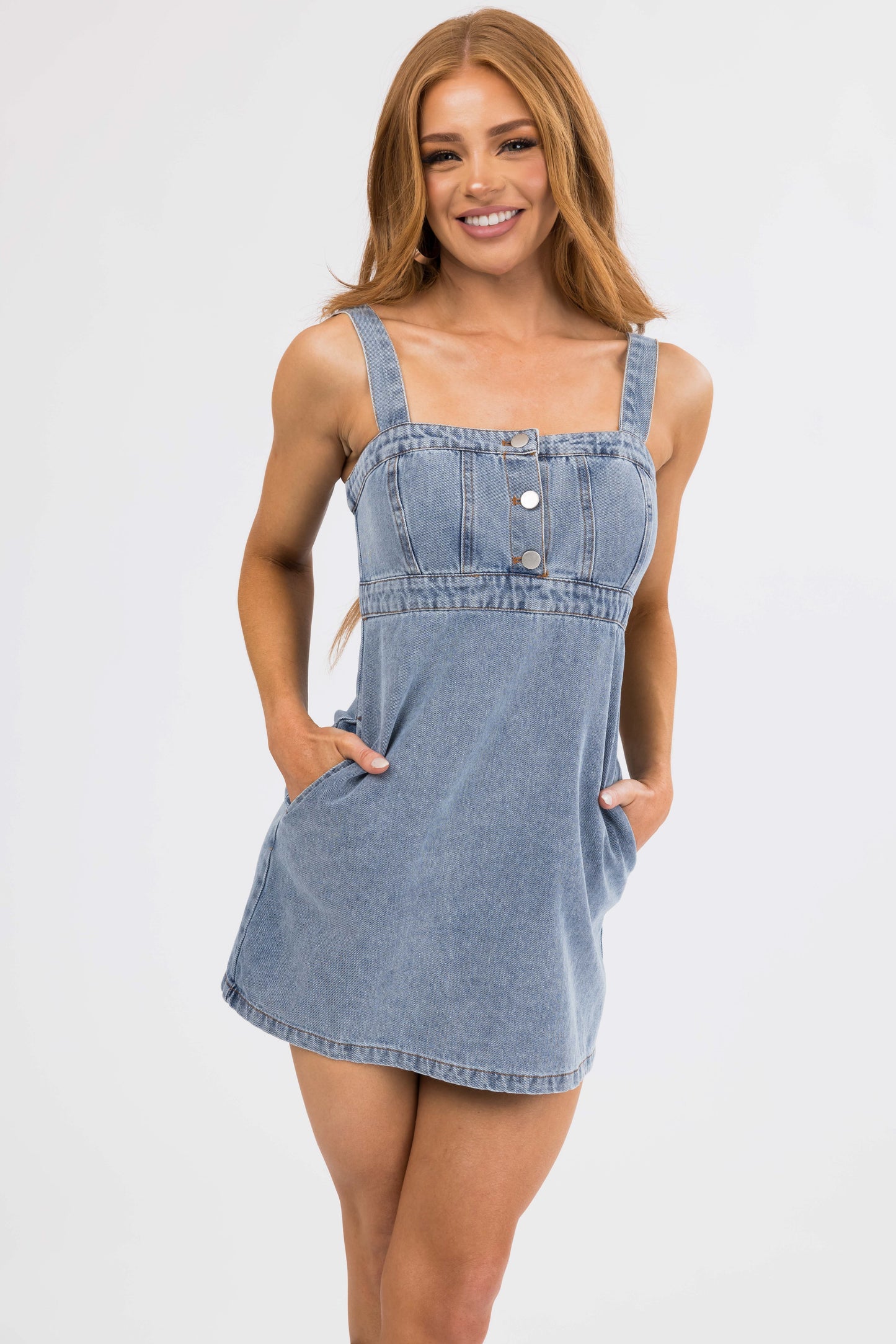 Medium Wash Denim Empire Waist Dress