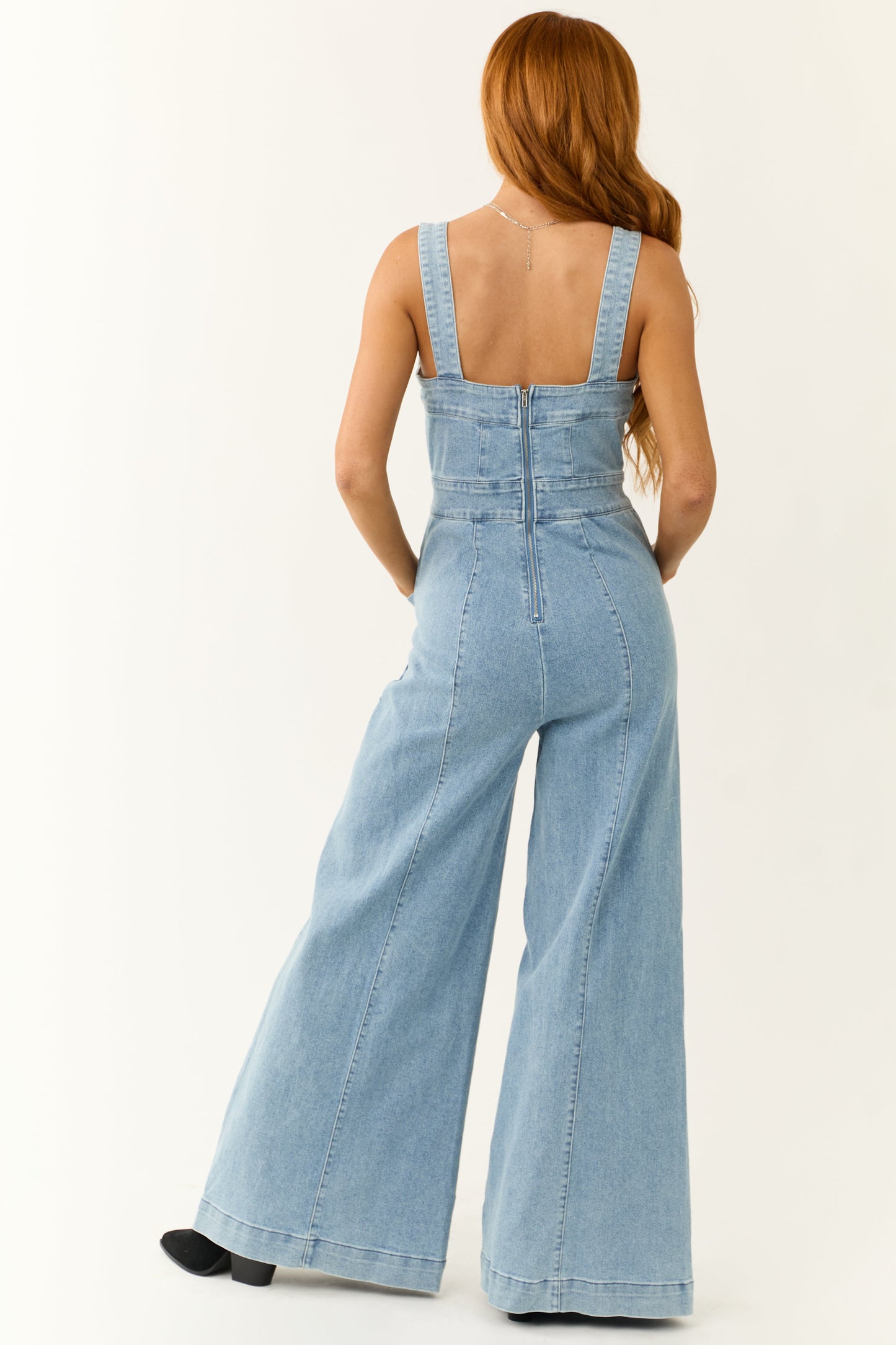 Medium Wash Denim Wide Leg Jumpsuit