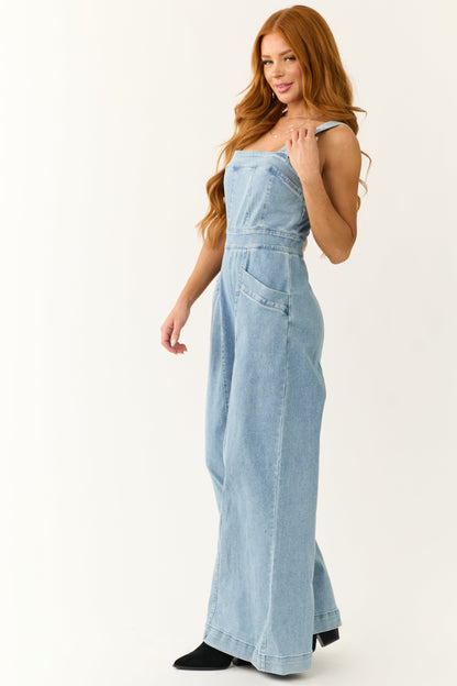 Medium Wash Denim Wide Leg Jumpsuit