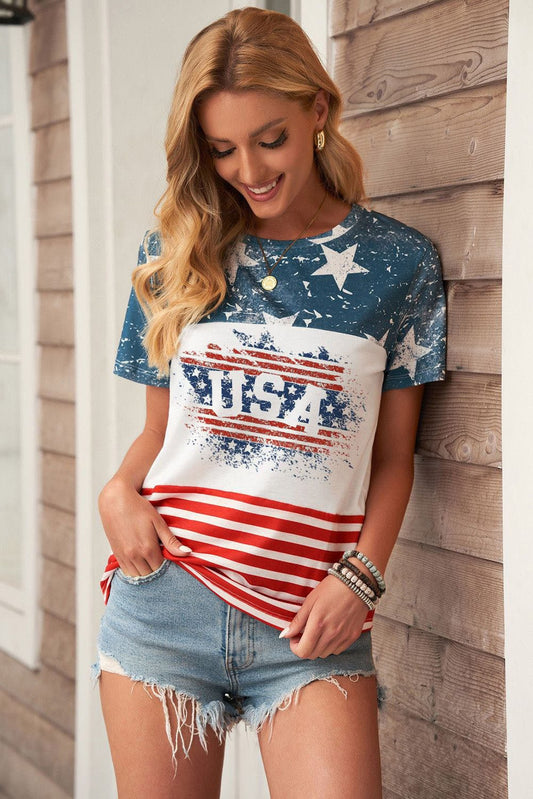 Stars and Stripes Color Block T-Shirt - OMG! Rose